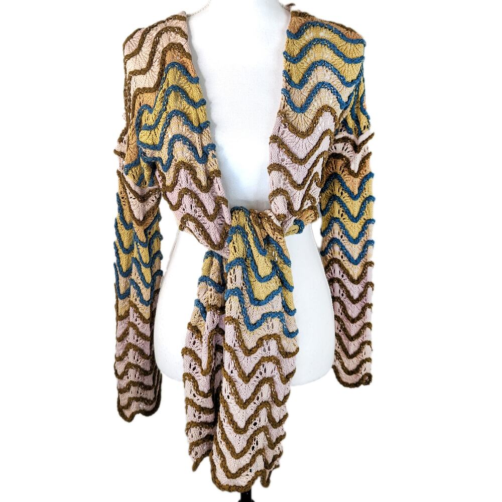 Anthropologie Tie Front Open Back Wrap Sweater Cardigan Festival Retro 70s XS/S